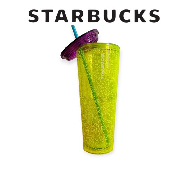 Starbucks Summer 2023 Fluorescent Yellow Cold Cup 24oz NWT - Picture 1 of 5